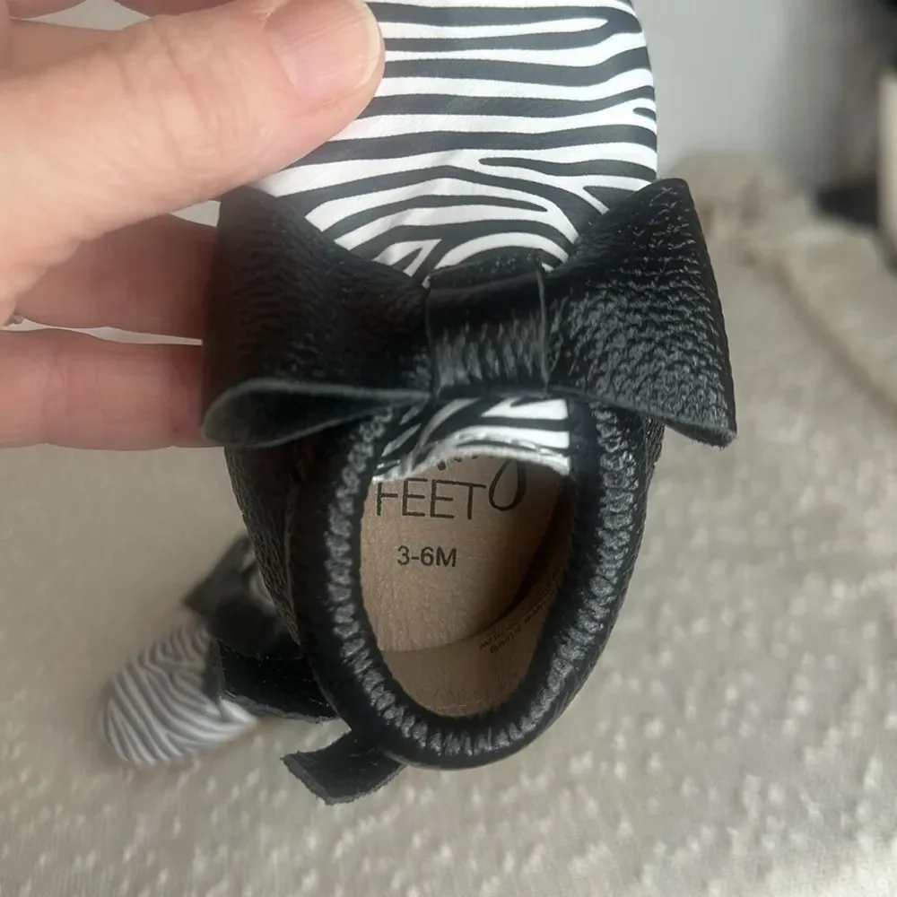 MONKEY FEET Black Zebra Moccasin Shoes 3-6M 3M 6M
